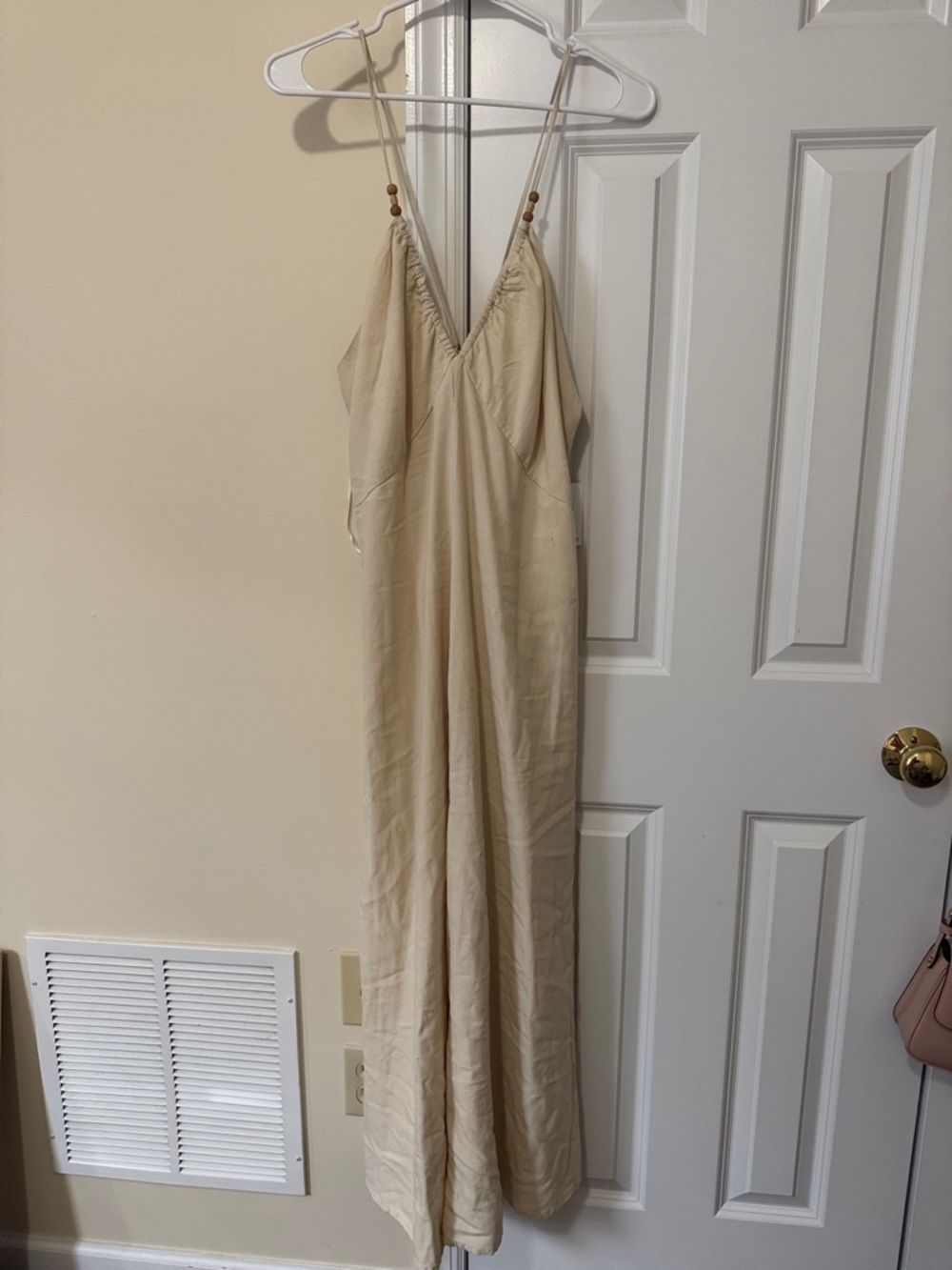 Beaded Strap Beige Dress
